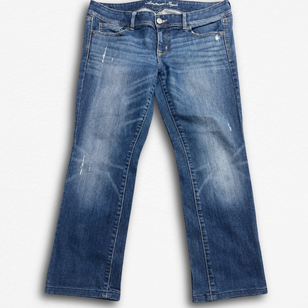 American Eagle Slim Bootcut Jean Womens 14 Medium Wash Blue Denim Y2K Distressed